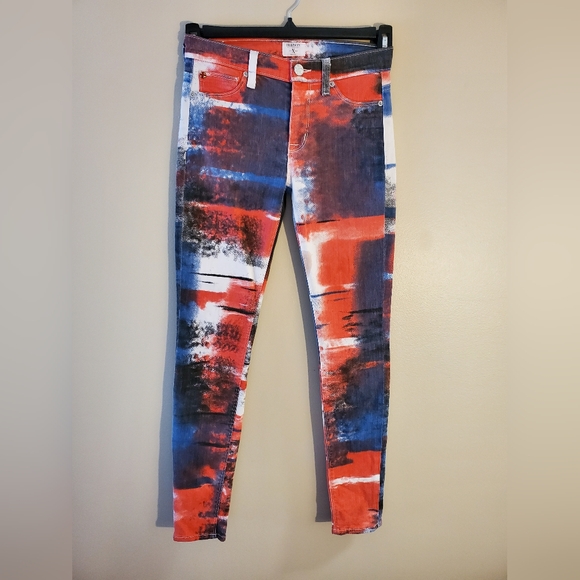 Hudson Nico Abstract British Flag Midrise Super Skinny Jean Pant Size 24 - Picture 1 of 8
